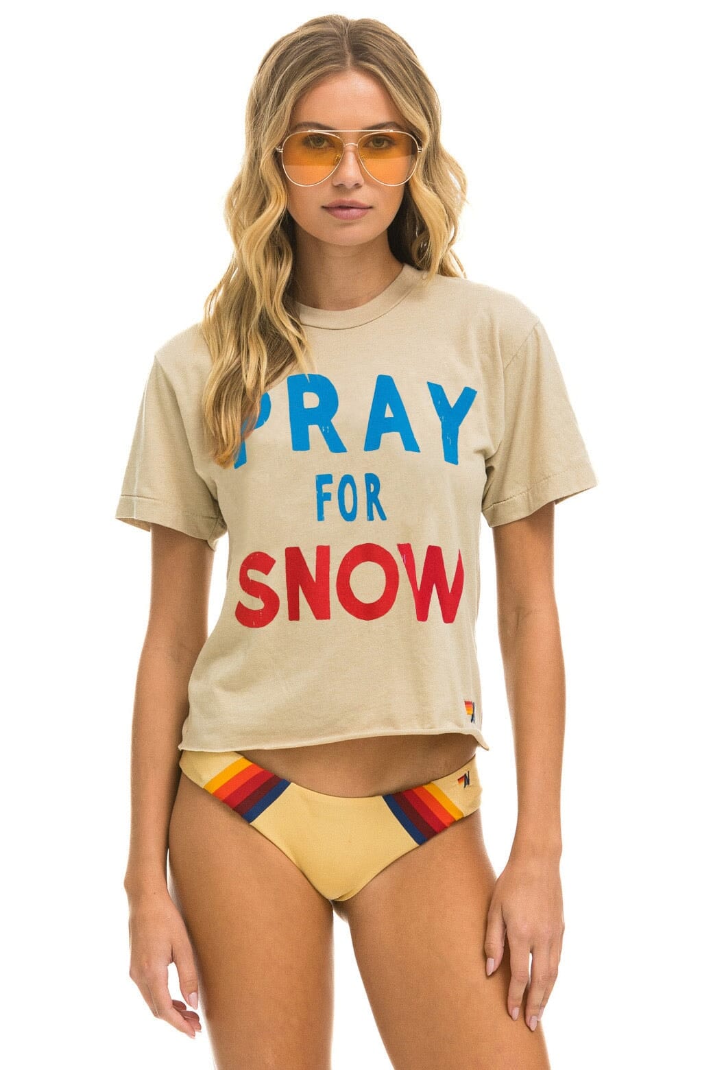 Aviator Nation PRAY FOR SNOW BOYFRIEND TEE - SAND