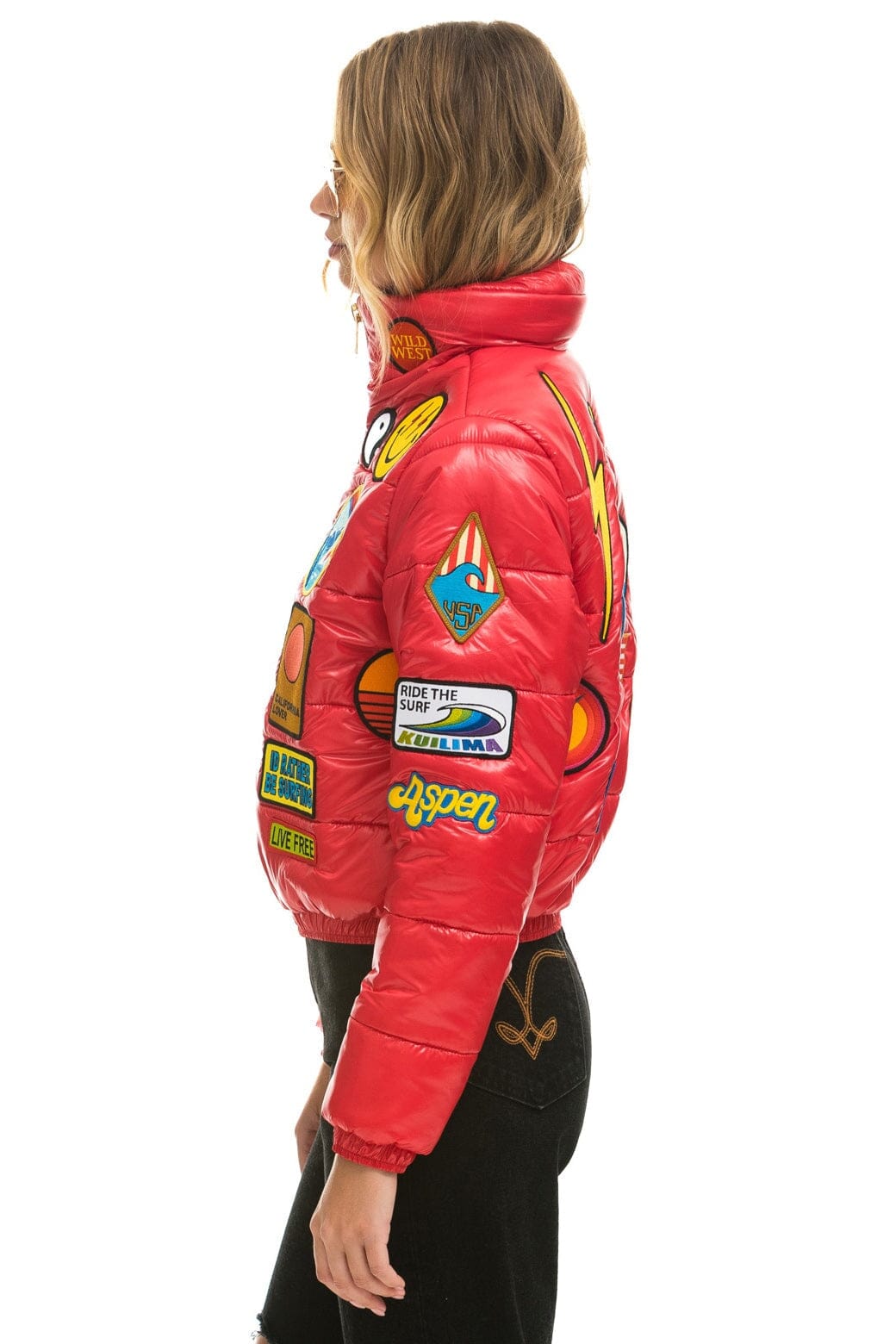 Aviator Nation VINTAGE PATCH APRES PUFFER JACKET - CHERRY GLOSSY