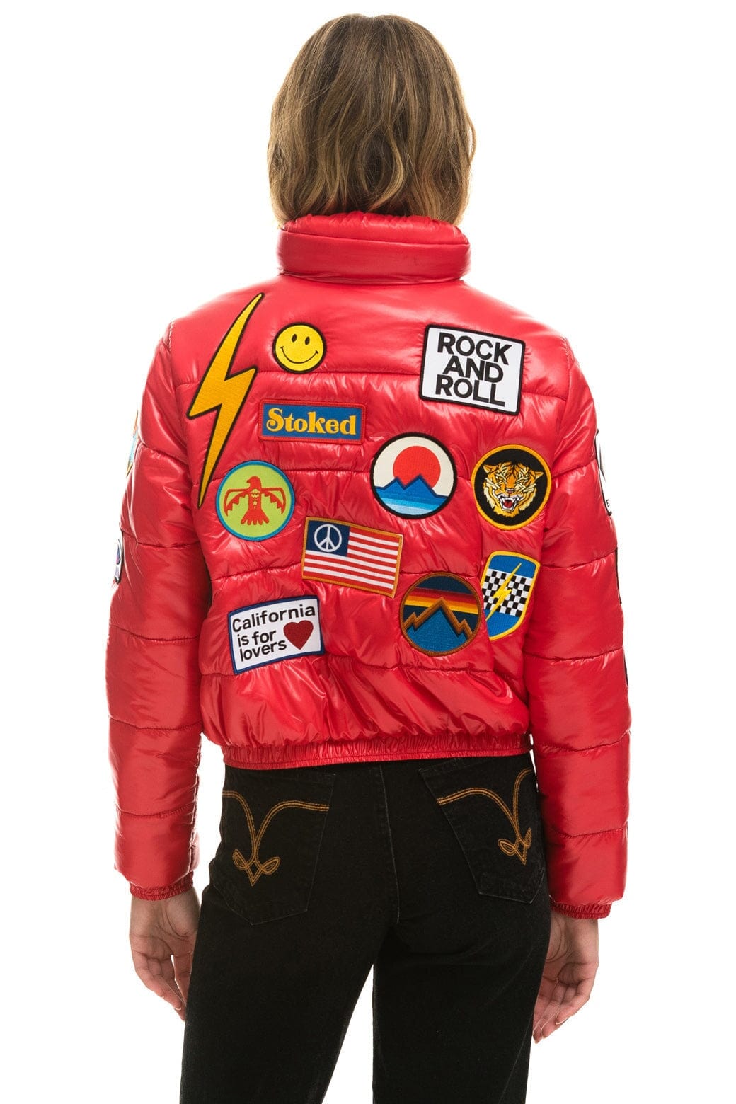 Aviator Nation VINTAGE PATCH APRES PUFFER JACKET - CHERRY GLOSSY