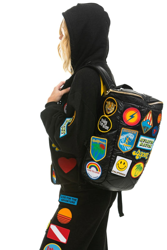 Aviator Nation VINTAGE PATCH PUFFER BACKPACK - BLACK GLOSSY