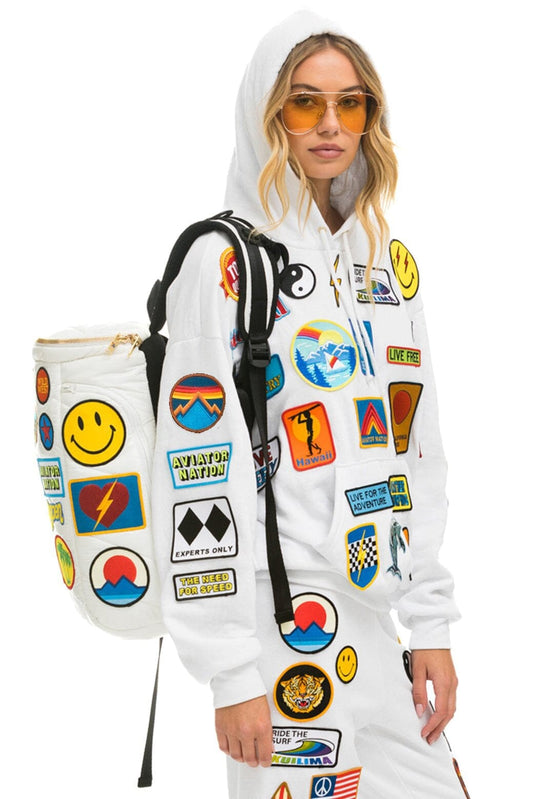 Aviator Nation VINTAGE PATCH PUFFER BACKPACK - WHITE GLOSSY