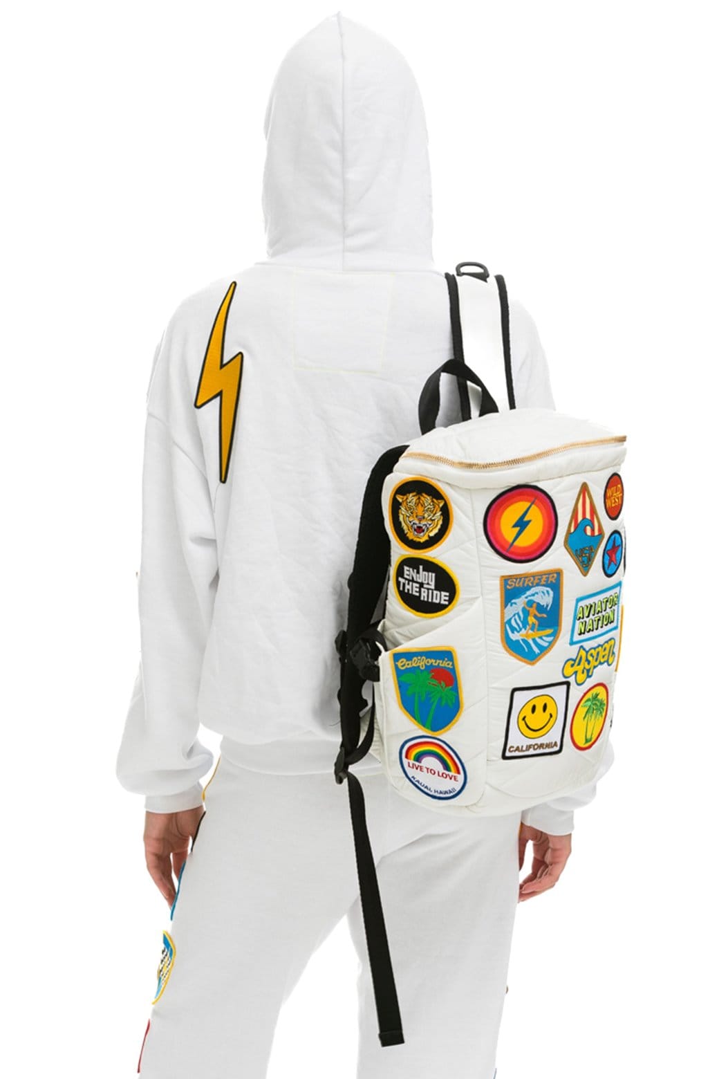 Aviator Nation VINTAGE PATCH PUFFER BACKPACK - WHITE GLOSSY