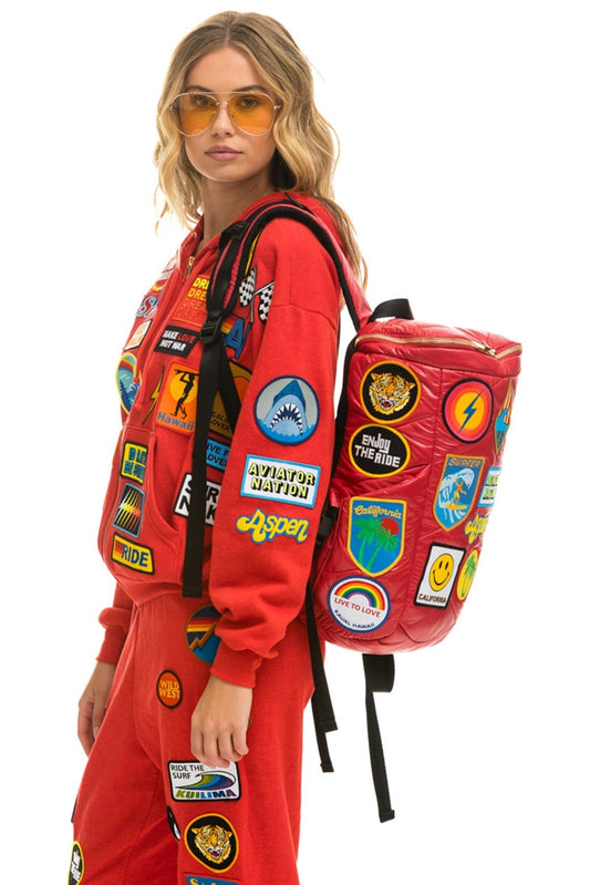 Aviator Nation VINTAGE PATCH PUFFER BACKPACK - CHERRY GLOSSY