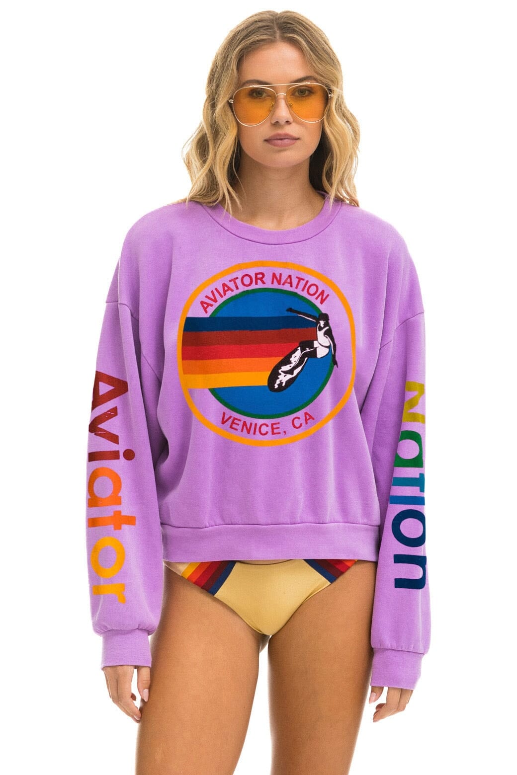 Aviator Nation AVIATOR NATION RELAXED CREW SWEATSHIRT - NEON PURPLE