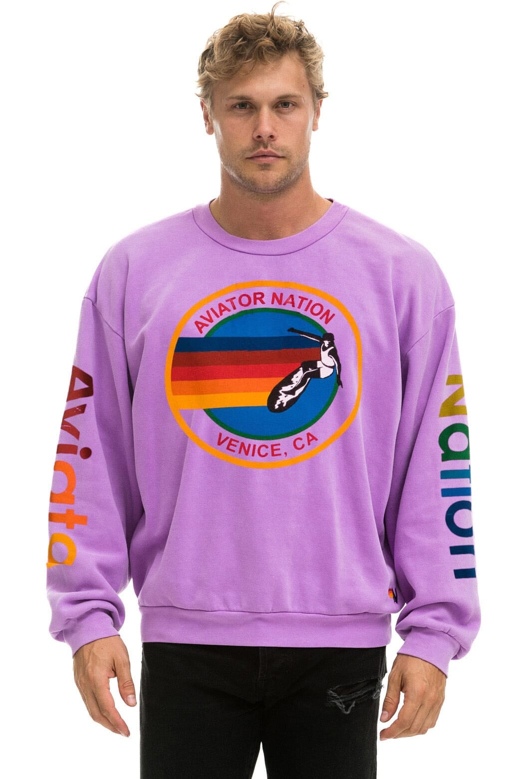 Aviator Nation AVIATOR NATION RELAXED CREW SWEATSHIRT - NEON PURPLE