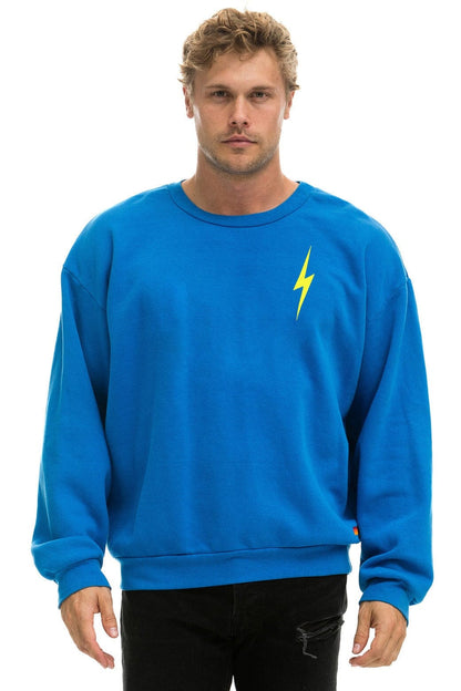 Aviator Nation BOLT STITCH RELAXED CREW SWEATSHIRT - OCEAN // NEON YELLOW