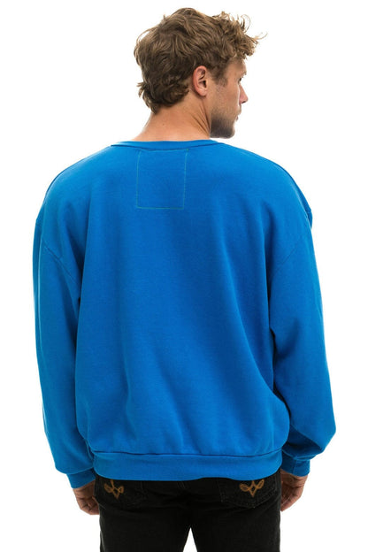 Aviator Nation BOLT STITCH RELAXED CREW SWEATSHIRT - OCEAN // NEON YELLOW