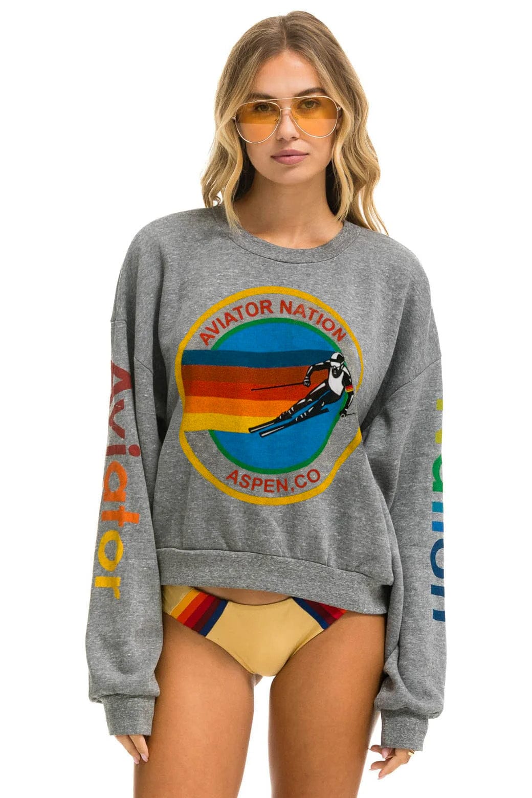Aviator Nation AVIATOR NATION ASPEN RELAXED CREW SWEATSHIRT - HEATHER GREY