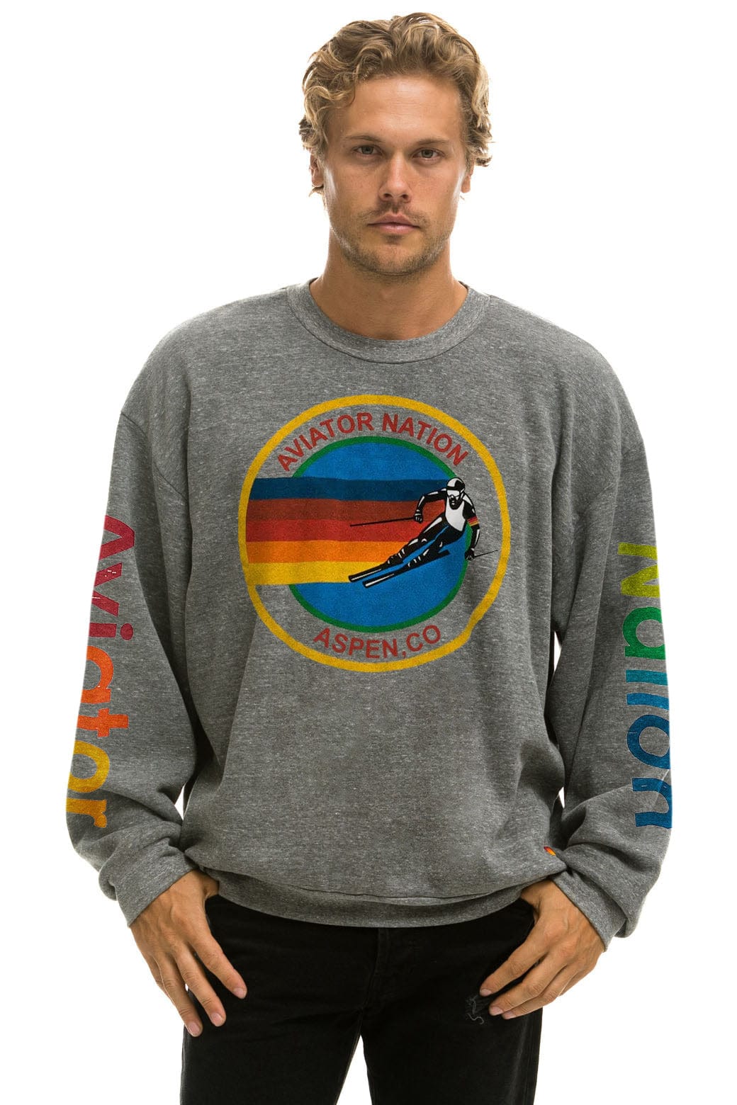 Aviator Nation AVIATOR NATION ASPEN RELAXED CREW SWEATSHIRT - HEATHER GREY