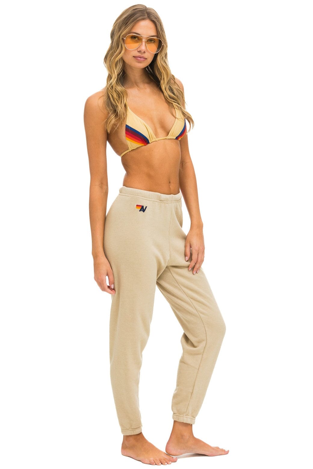 Aviator Nation 5 STRIPE SWEATPANTS - SAND // PINK // GREEN