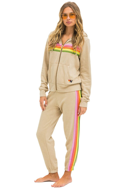 Aviator Nation 5 STRIPE SWEATPANTS - SAND // PINK // GREEN