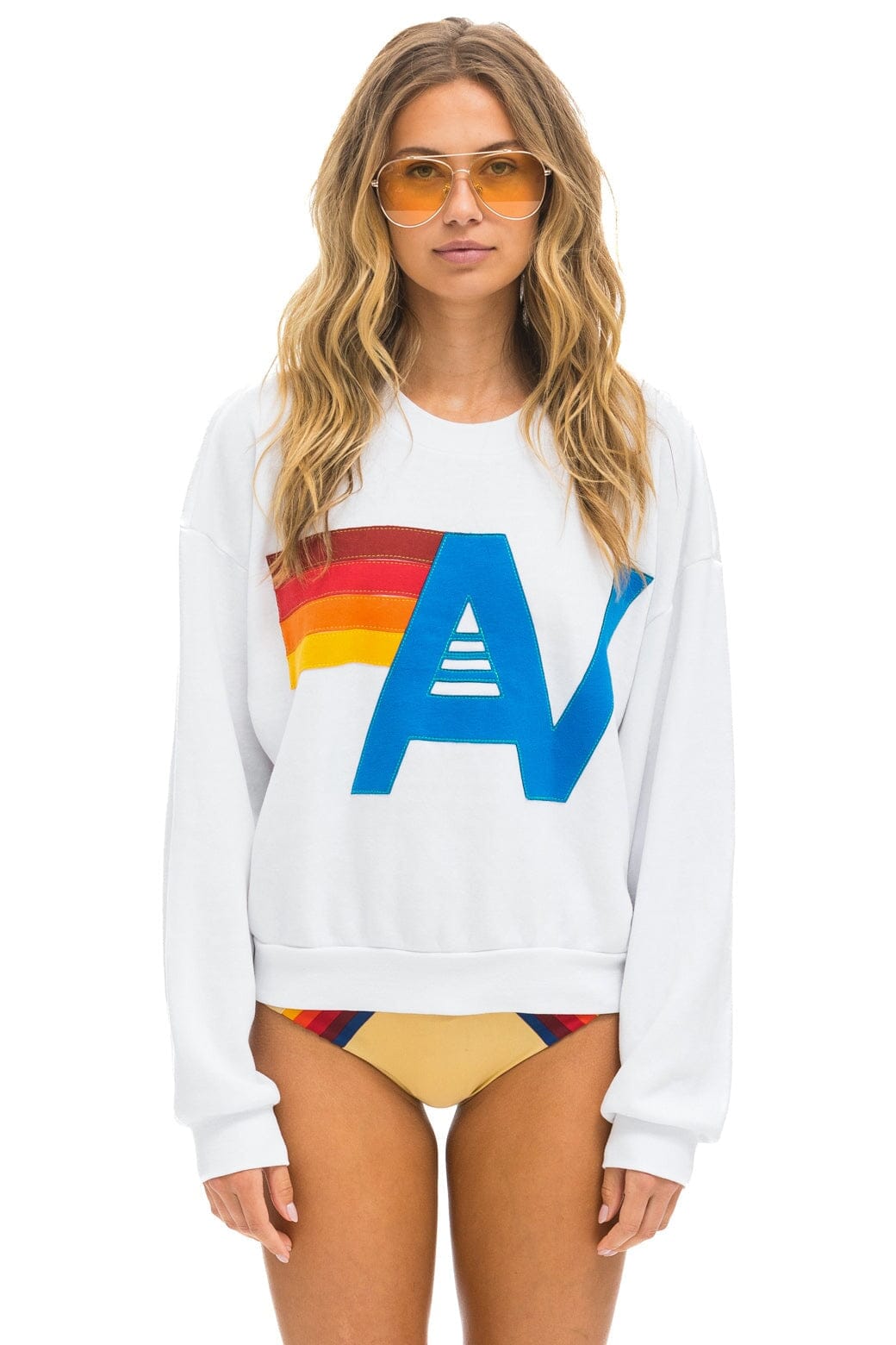 Aviator Nation LOGO STITCH RELAXED CREW SWEATSHIRT - WHITE