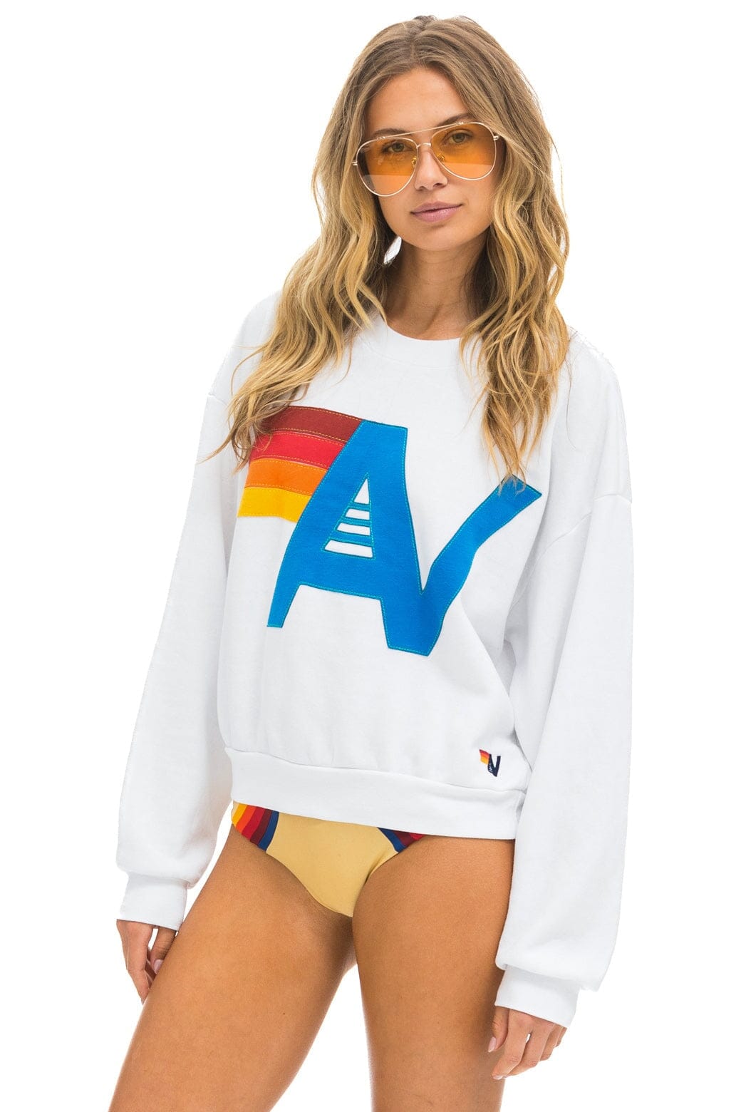 Aviator Nation LOGO STITCH RELAXED CREW SWEATSHIRT - WHITE
