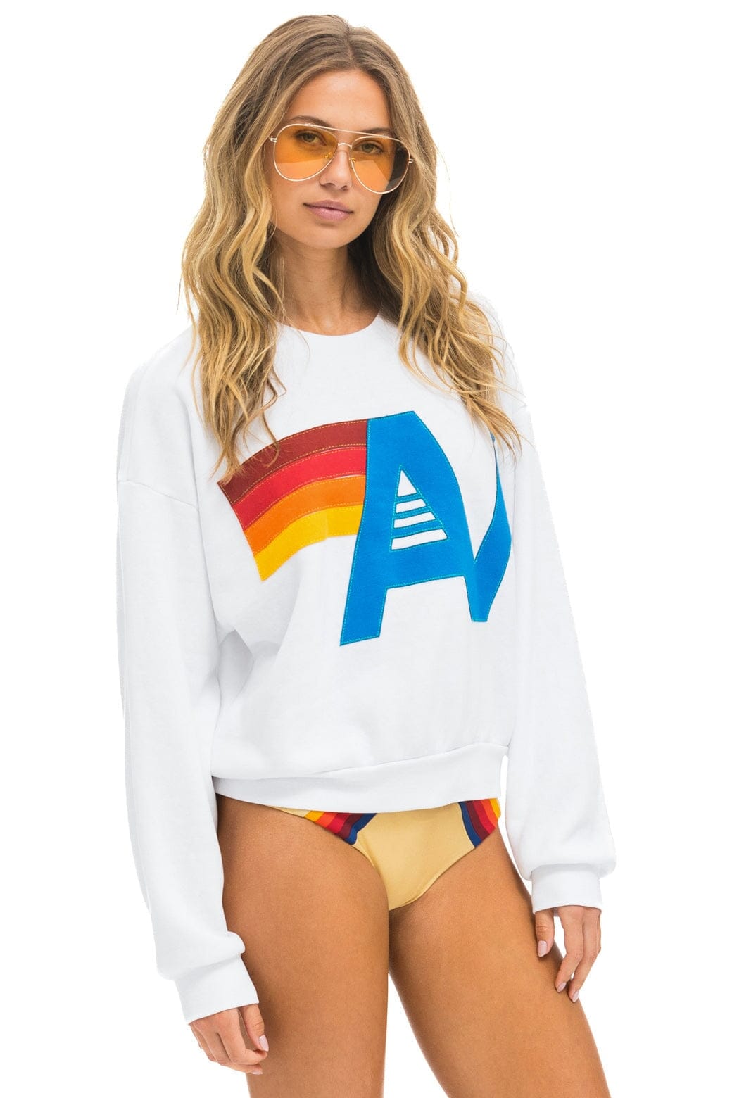 Aviator Nation LOGO STITCH RELAXED CREW SWEATSHIRT - WHITE