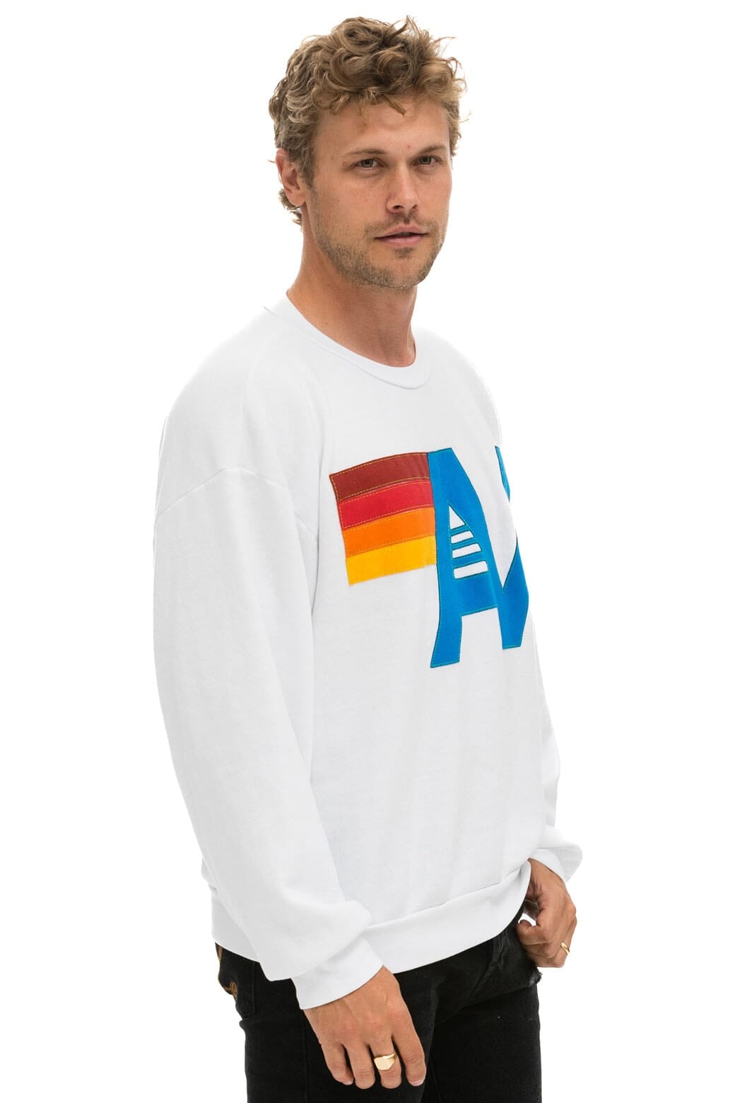 Aviator Nation LOGO STITCH RELAXED CREW SWEATSHIRT - WHITE