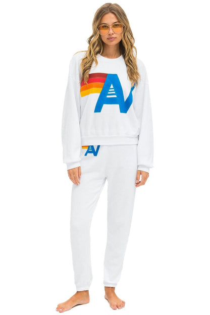 Aviator Nation LOGO STITCH RELAXED CREW SWEATSHIRT - WHITE