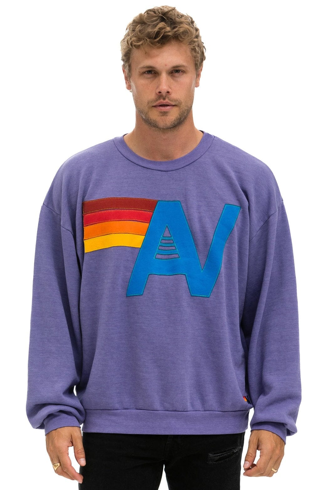 Aviator Nation LOGO STITCH RELAXED CREW SWEATSHIRT - LAVENDER