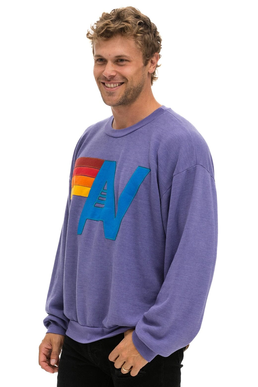 Aviator Nation LOGO STITCH RELAXED CREW SWEATSHIRT - LAVENDER