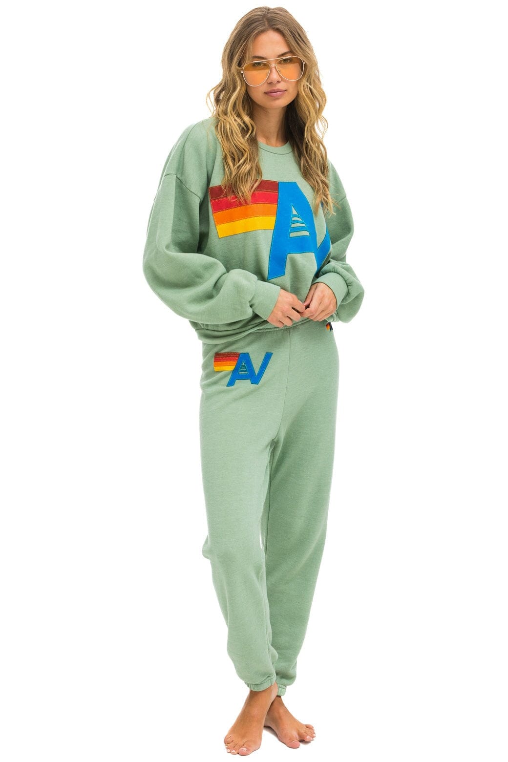 Aviator Nation LOGO STITCH RELAXED CREW SWEATSHIRT - SAGE