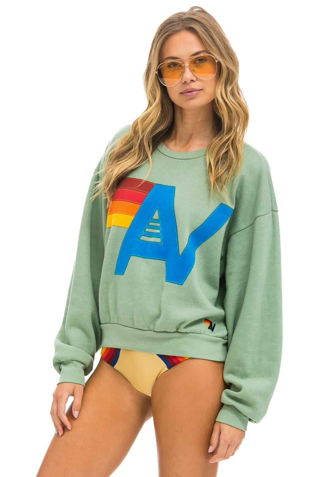 Aviator Nation LOGO STITCH RELAXED CREW SWEATSHIRT - SAGE
