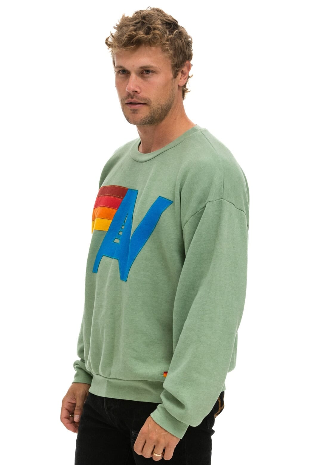 Aviator Nation LOGO STITCH RELAXED CREW SWEATSHIRT - SAGE