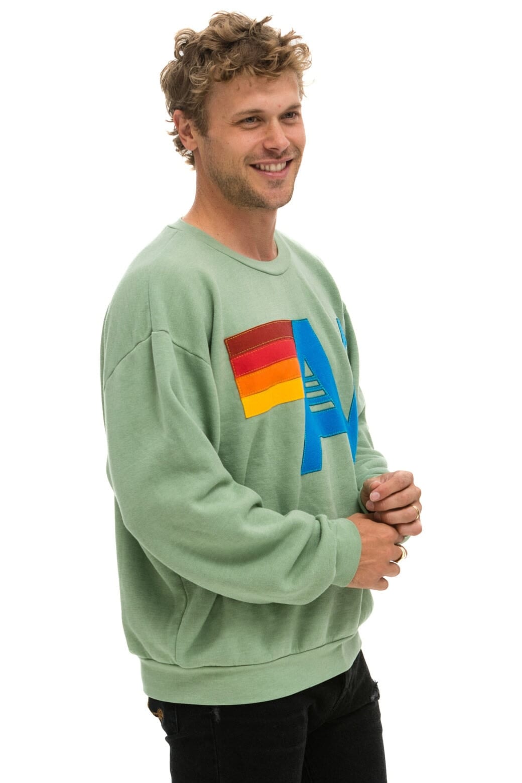 Aviator Nation LOGO STITCH RELAXED CREW SWEATSHIRT - SAGE