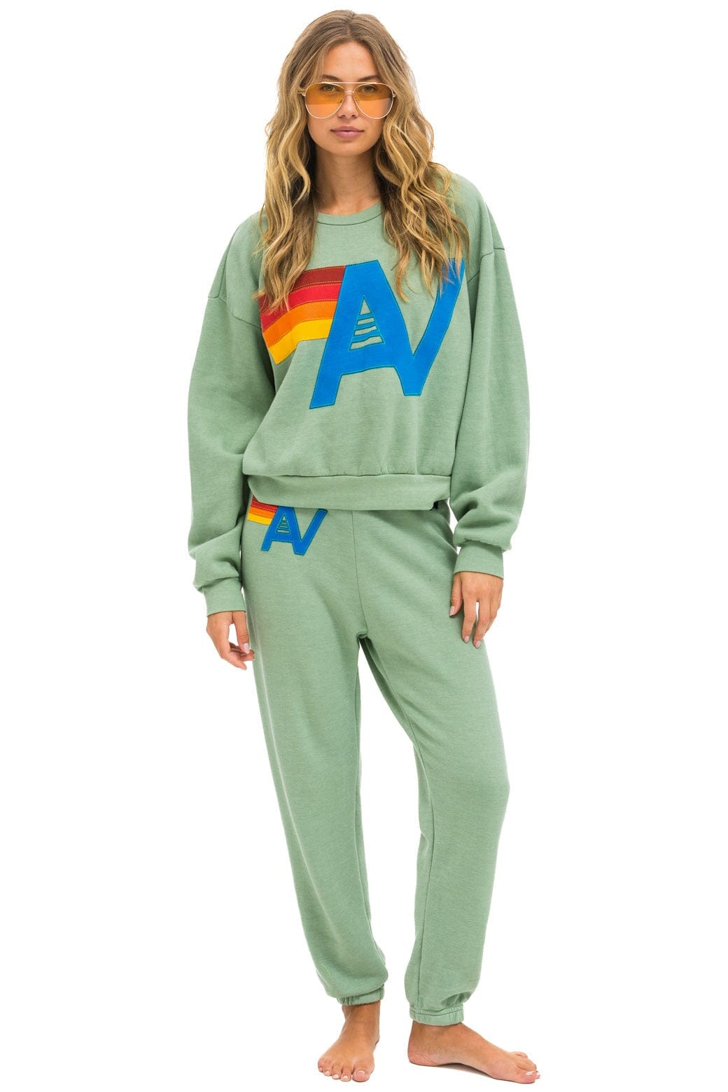 Aviator Nation LOGO STITCH RELAXED CREW SWEATSHIRT - SAGE
