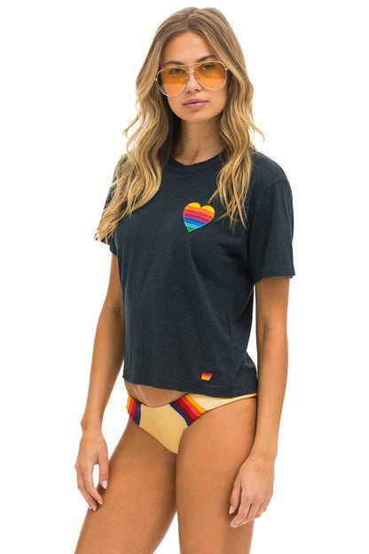 Aviator Nation RAINBOW HEART STITCH BOYFRIEND TEE - CHARCOAL