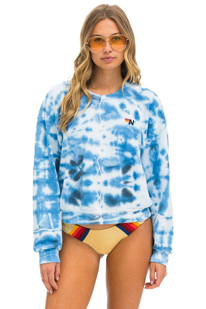 Aviator Nation HAND DYED RELAXED CREW SWEATSHIRT - TIE DYE BLUE