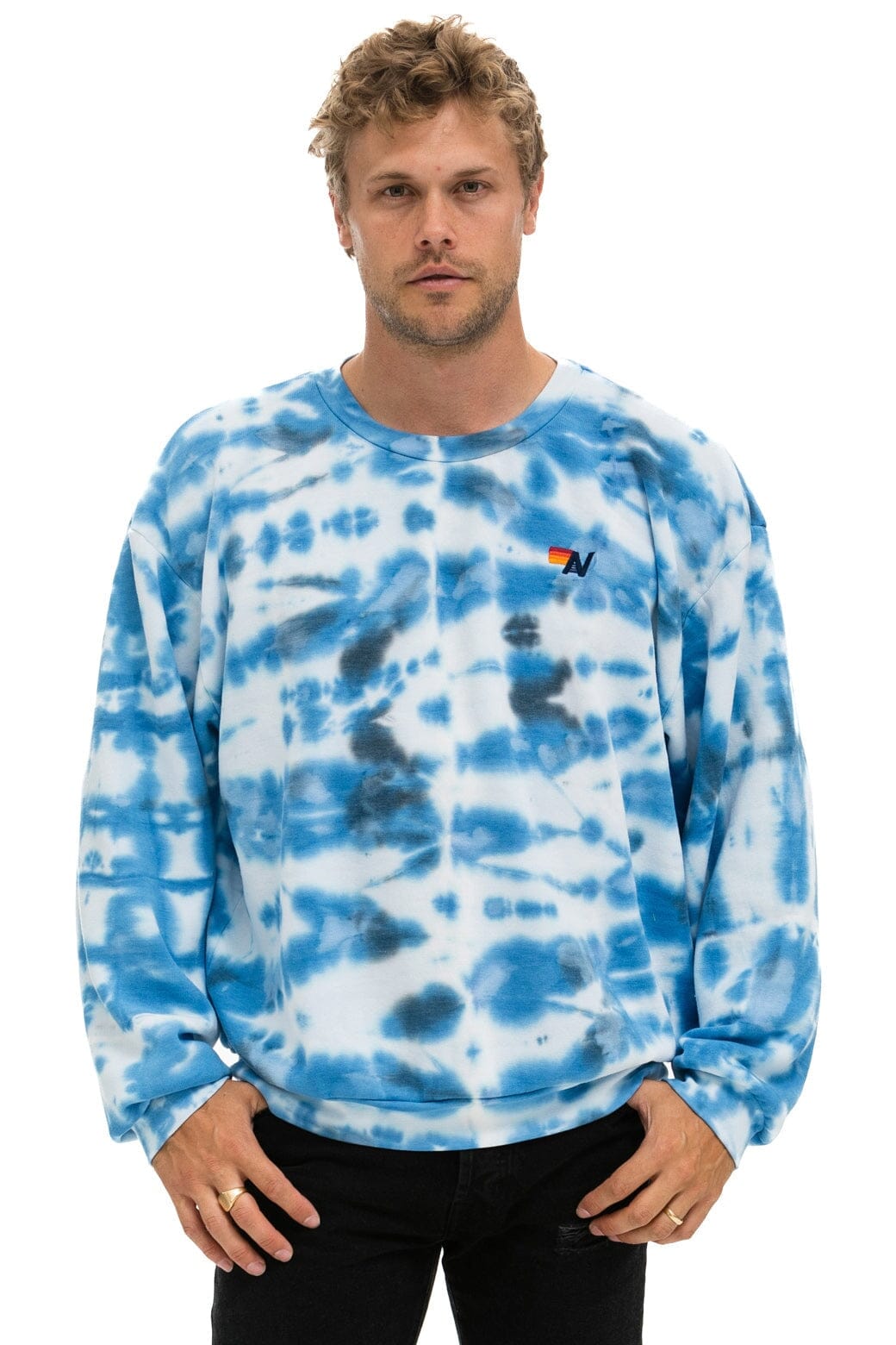 Aviator Nation HAND DYED RELAXED CREW SWEATSHIRT - TIE DYE BLUE