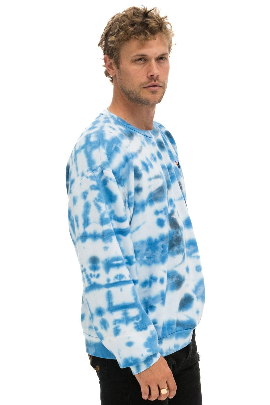 Aviator Nation HAND DYED RELAXED CREW SWEATSHIRT - TIE DYE BLUE