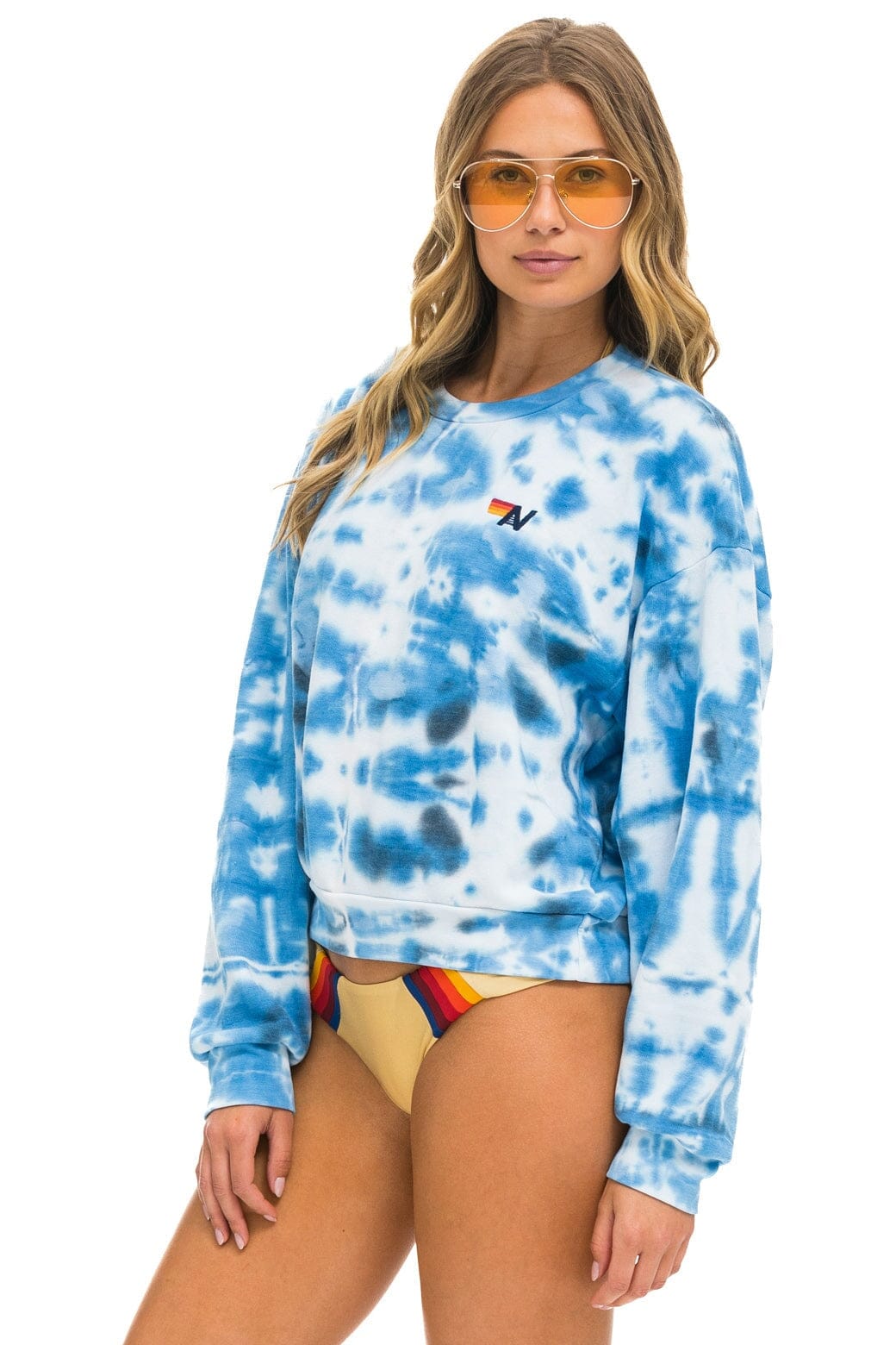 Aviator Nation HAND DYED RELAXED CREW SWEATSHIRT - TIE DYE BLUE