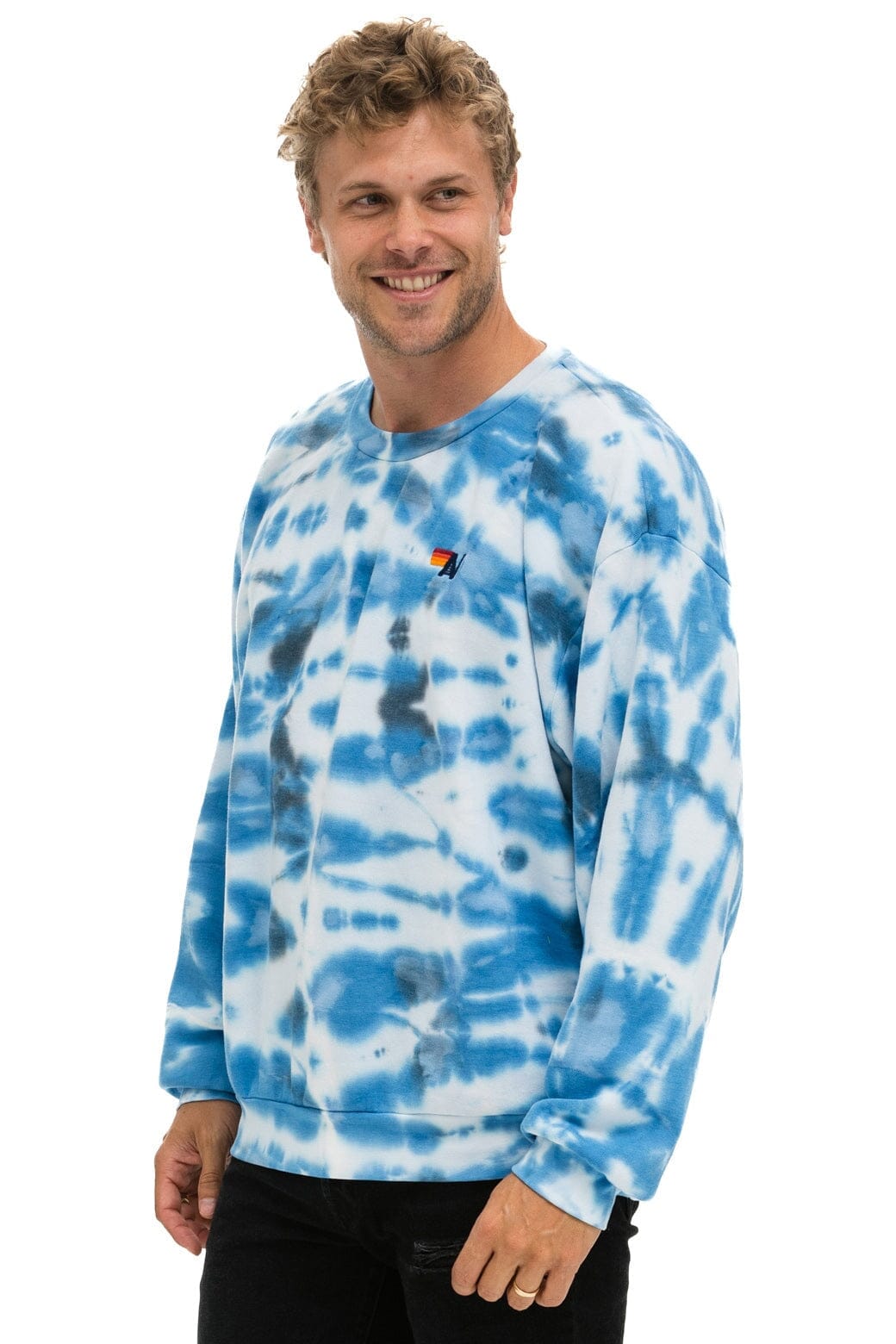 Aviator Nation HAND DYED RELAXED CREW SWEATSHIRT - TIE DYE BLUE
