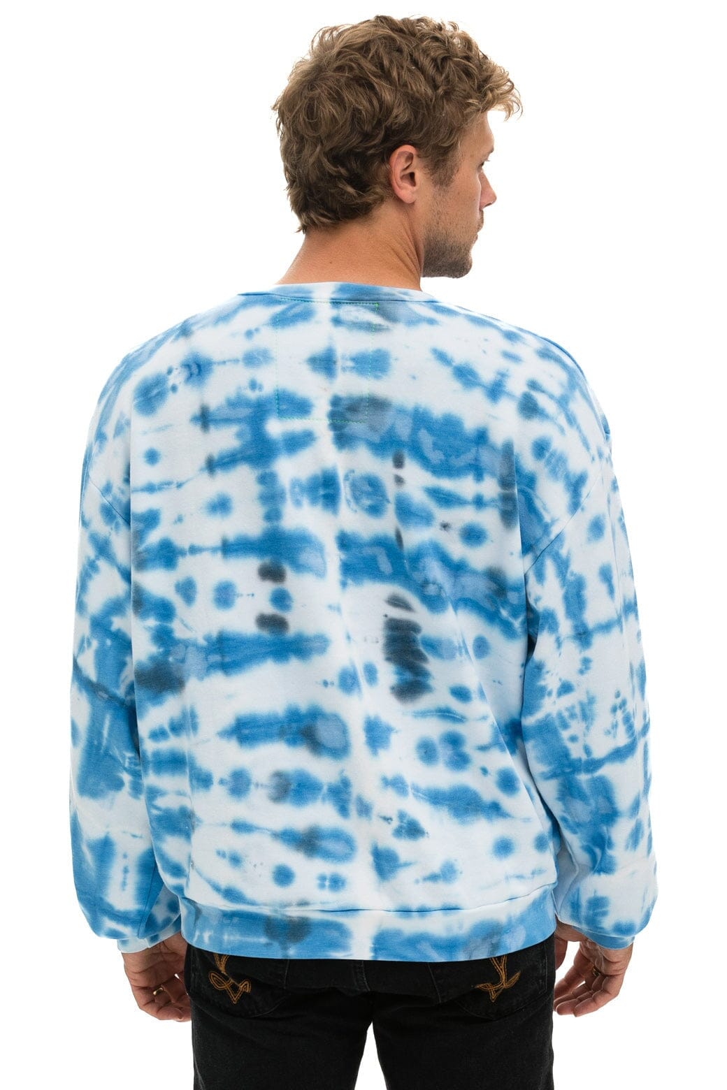 Aviator Nation HAND DYED RELAXED CREW SWEATSHIRT - TIE DYE BLUE
