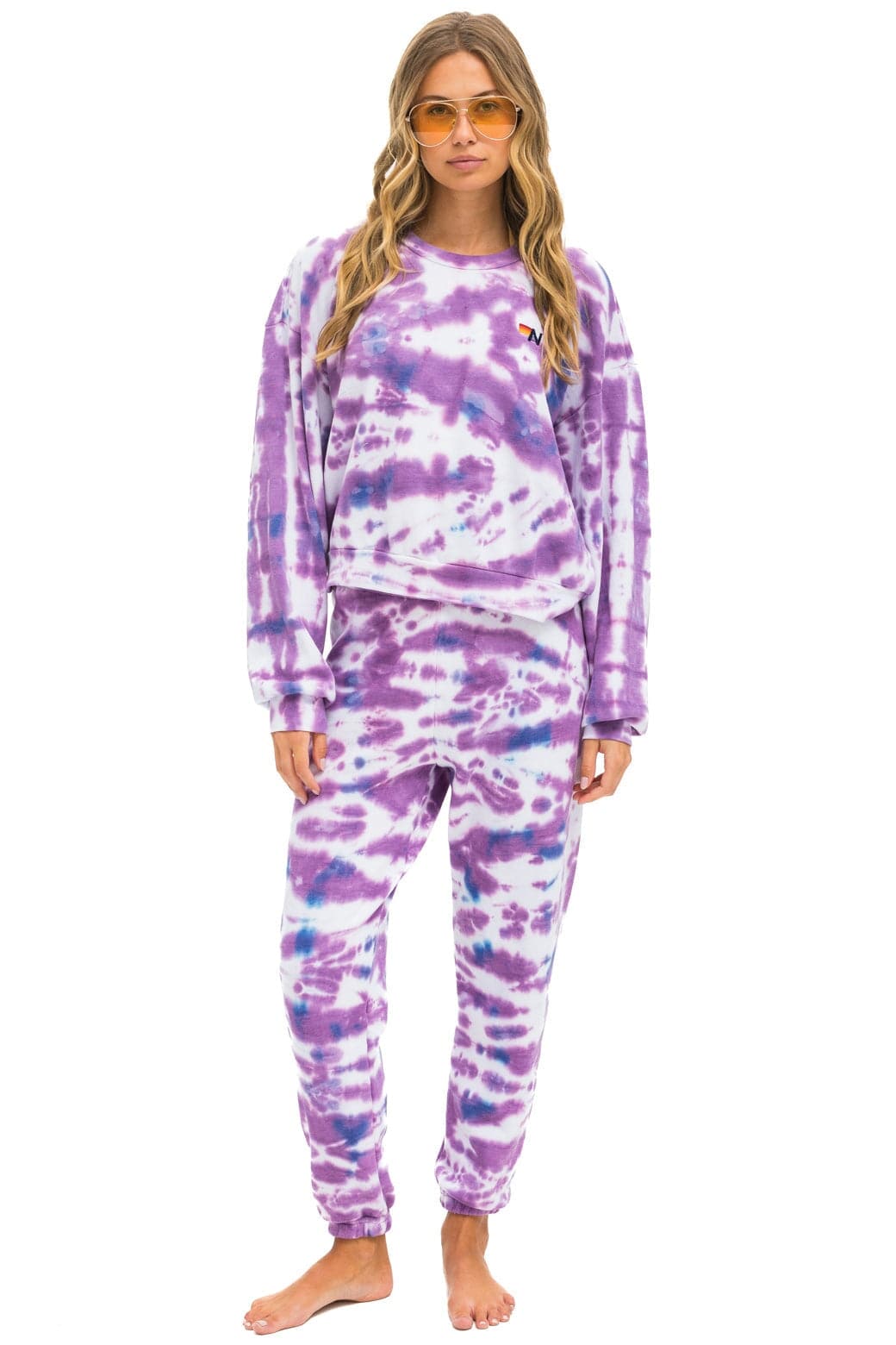 Aviator Nation HAND DYED RELAXED CREW SWEATSHIRT - TIE DYE MAGENTA