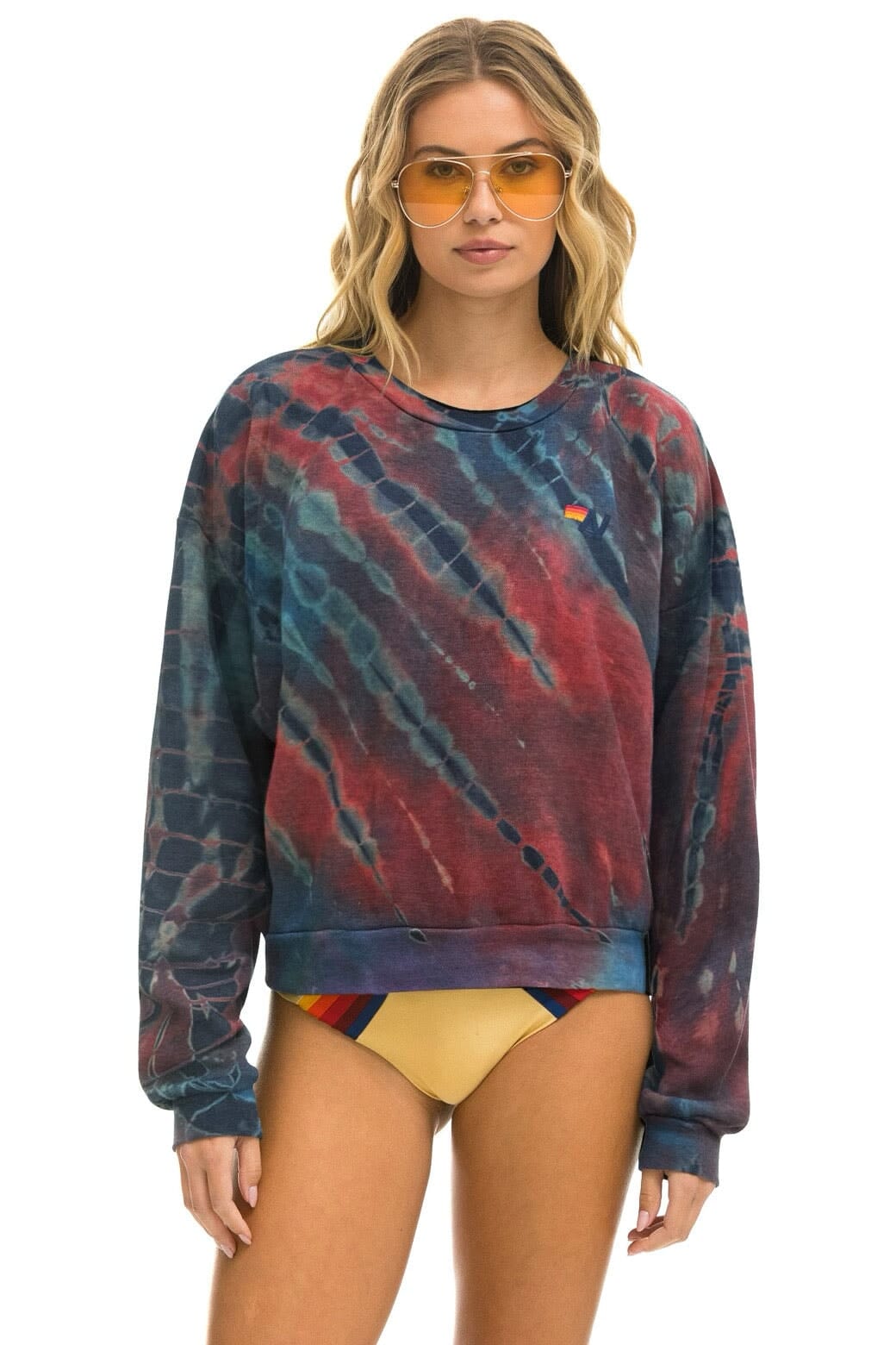 Aviator Nation HAND DYED RELAXED CREW SWEATSHIRT - TIE DYE MULTI