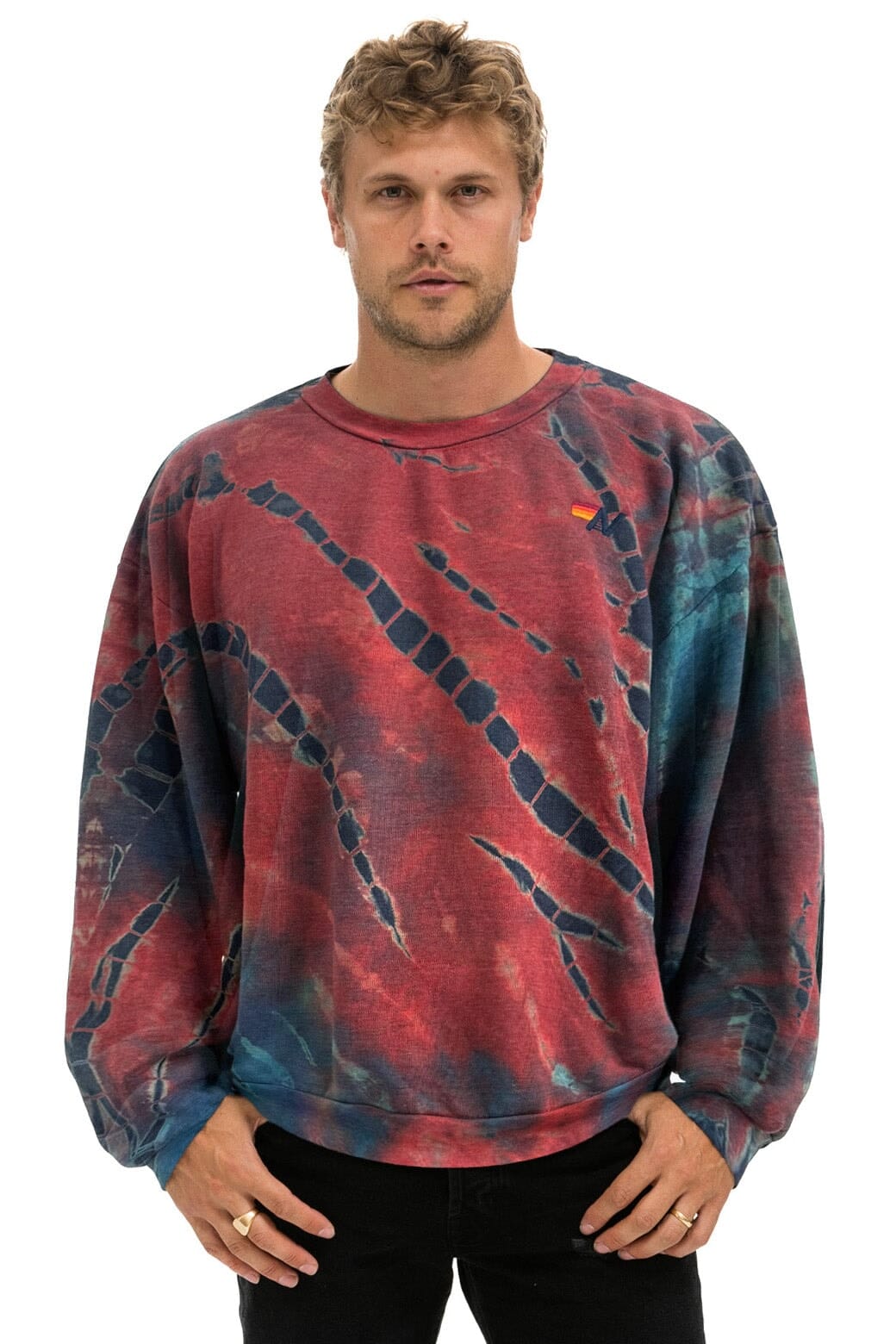 Aviator Nation HAND DYED RELAXED CREW SWEATSHIRT - TIE DYE MULTI