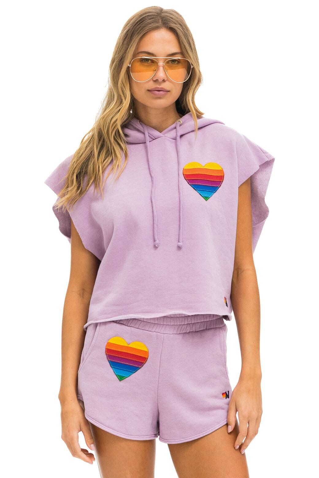 Aviator Nation RAINBOW HEART STITCH LOUNGER SHORT - MAUVE