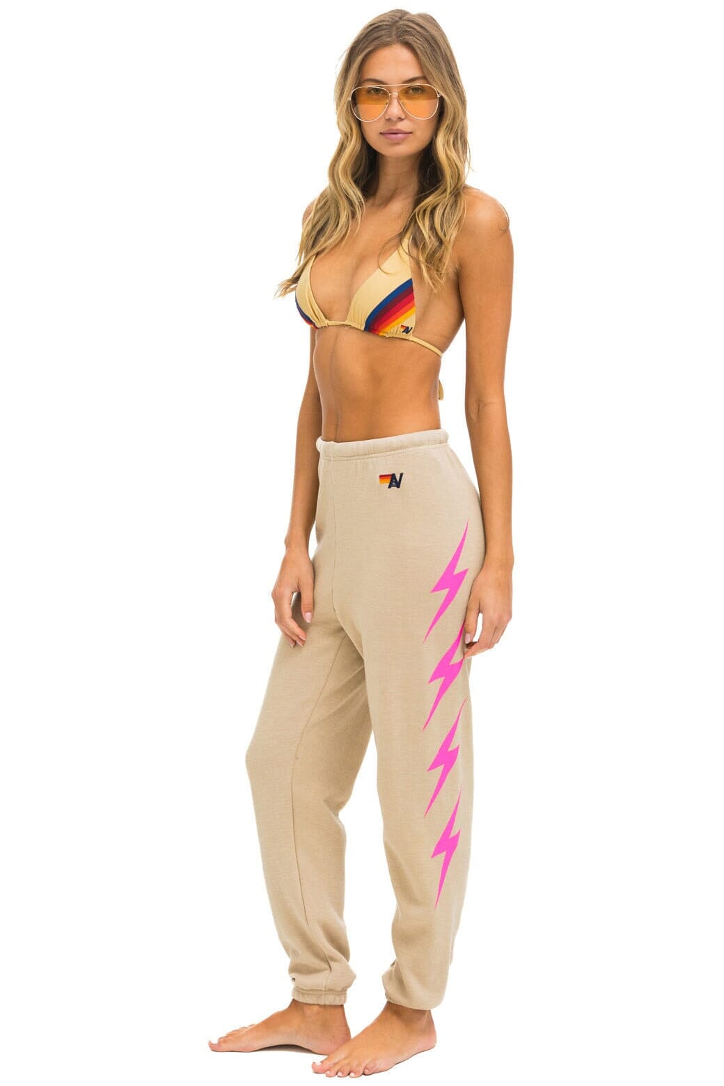 Aviator Nation BOLT 4 SWEATPANTS - SAND // NEON PINK