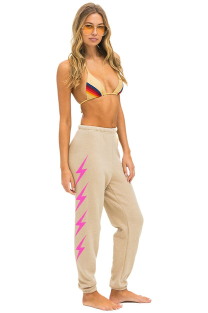 Aviator Nation BOLT 4 SWEATPANTS - SAND // NEON PINK