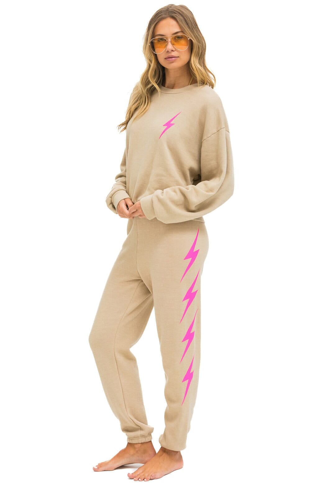 Aviator Nation BOLT 4 SWEATPANTS - SAND // NEON PINK