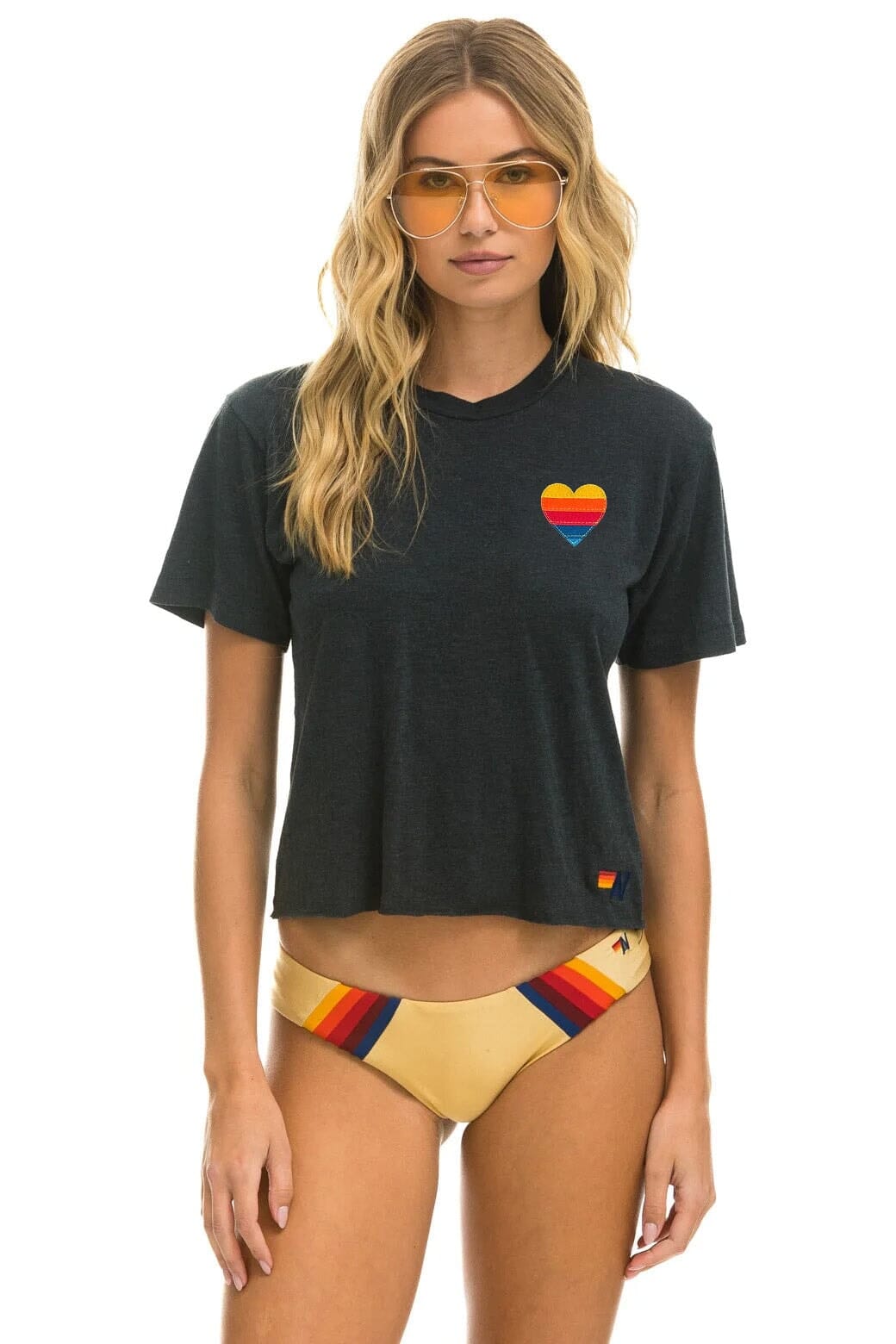 Aviator Nation HEART STITCH 5 BOYFRIEND TEE - CHARCOAL