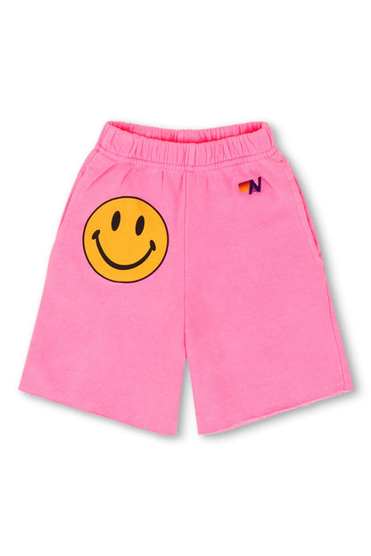 Aviator Nation SMILEY KIDS SWEATSHORTS - NEON PINK