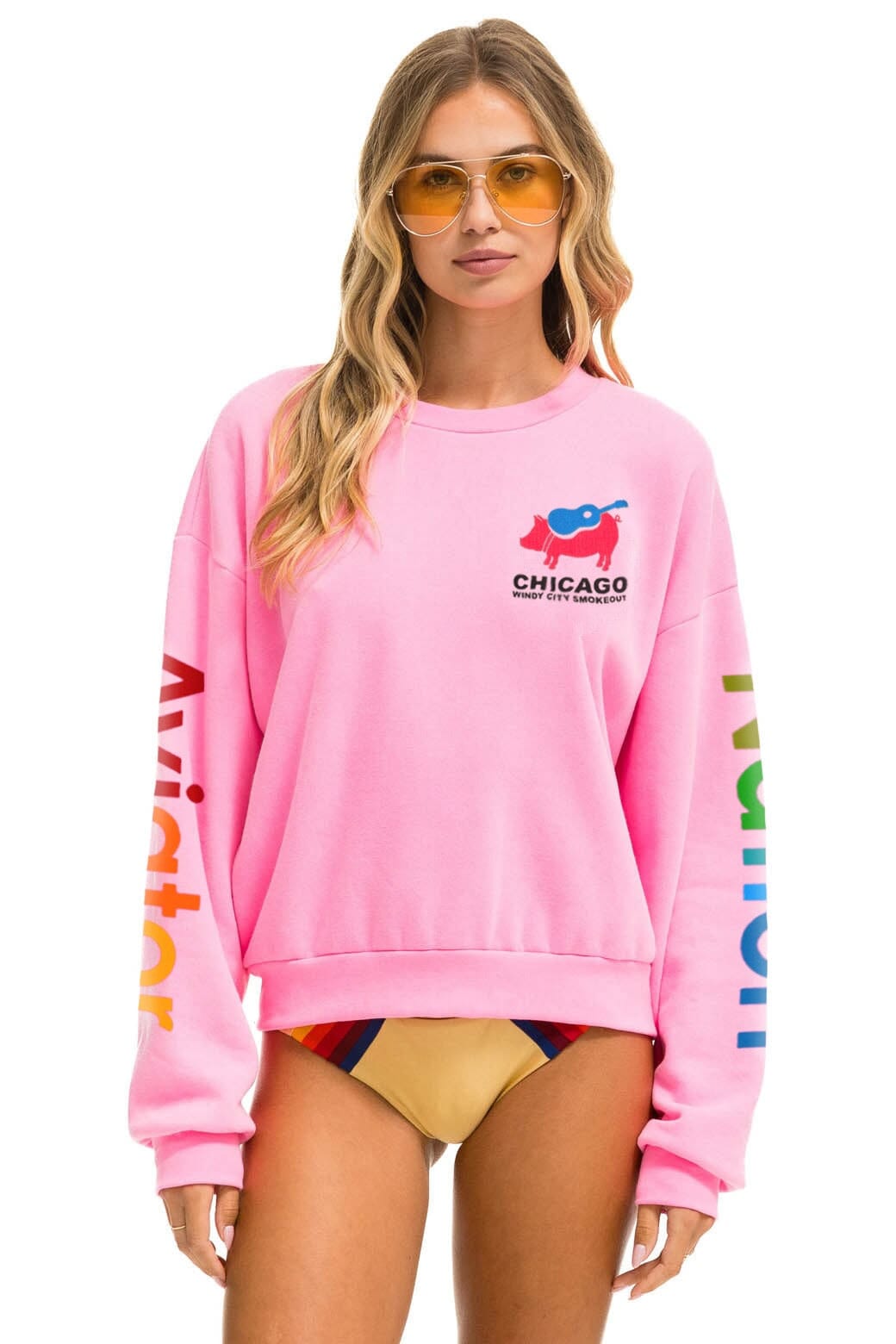 Aviator Nation WINDY CITY SMOKEOUT 2024 CREW SWEATSHIRT RELAXED - NEON PINK