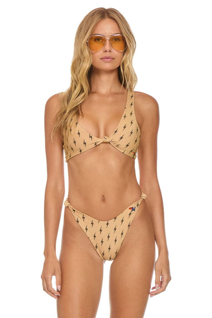 Aviator Nation SPARKLE RIVIERA KNOT CHEEKY BIKINI BOTTOMS - BLACK BOLT REPEAT