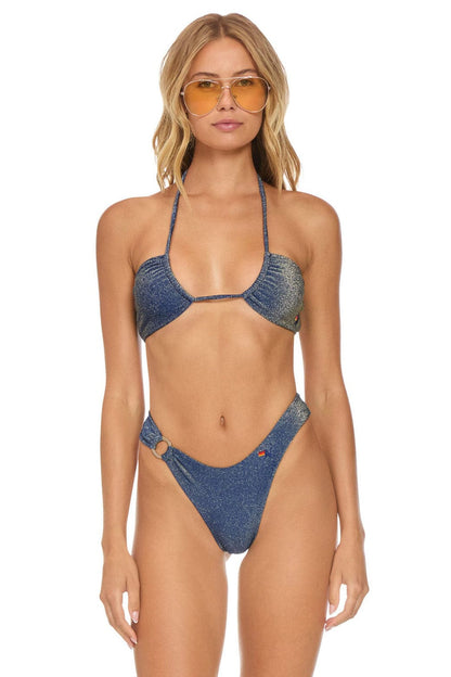 Aviator Nation SPARKLE GYPSY RING HI-CUT FULL COVERAGE BIKINI BOTTOMS - NAVY