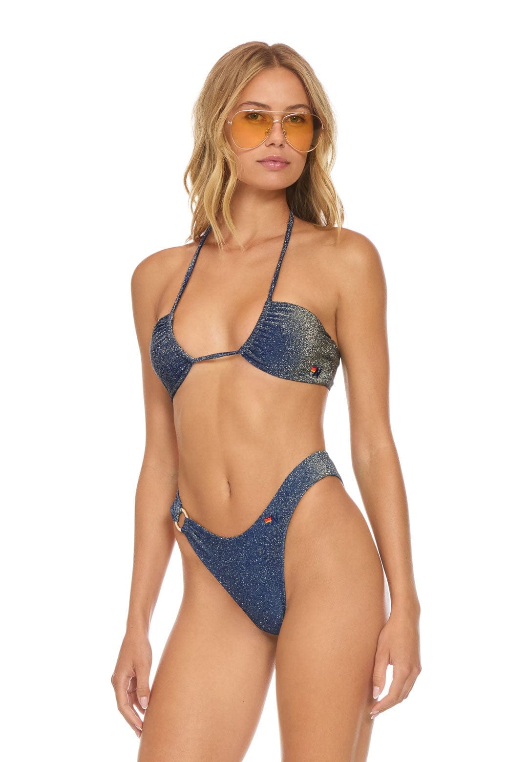 Aviator Nation SPARKLE GYPSY RING HI-CUT FULL COVERAGE BIKINI BOTTOMS - NAVY