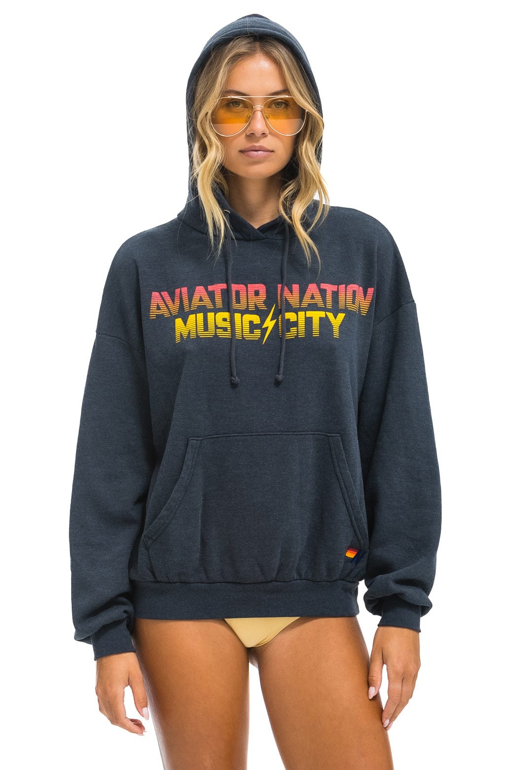 Aviator Nation NASHVILLE MUSIC CITY PULLOVER HOODIE RELAXED - CHARCOAL