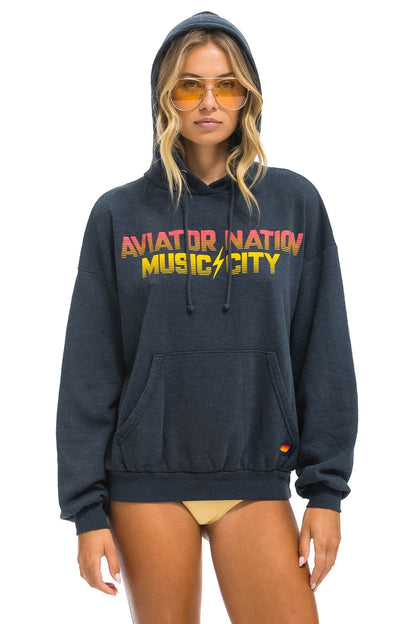 Aviator Nation NASHVILLE MUSIC CITY PULLOVER HOODIE RELAXED - CHARCOAL