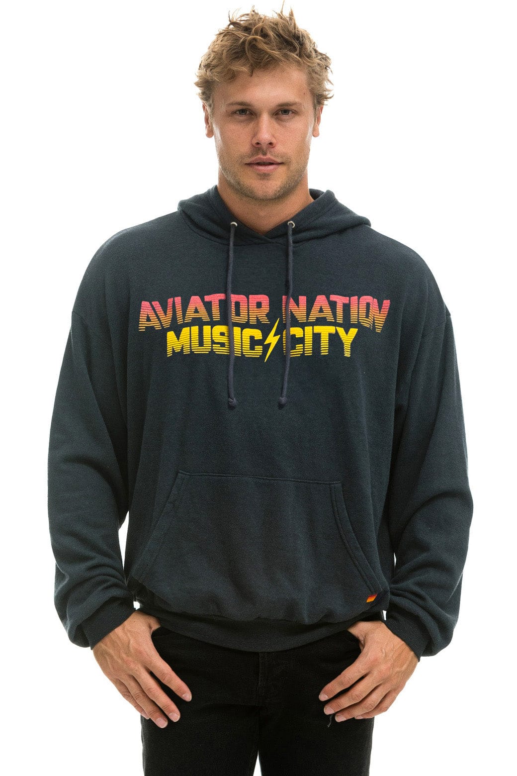 Aviator Nation NASHVILLE MUSIC CITY PULLOVER HOODIE RELAXED - CHARCOAL